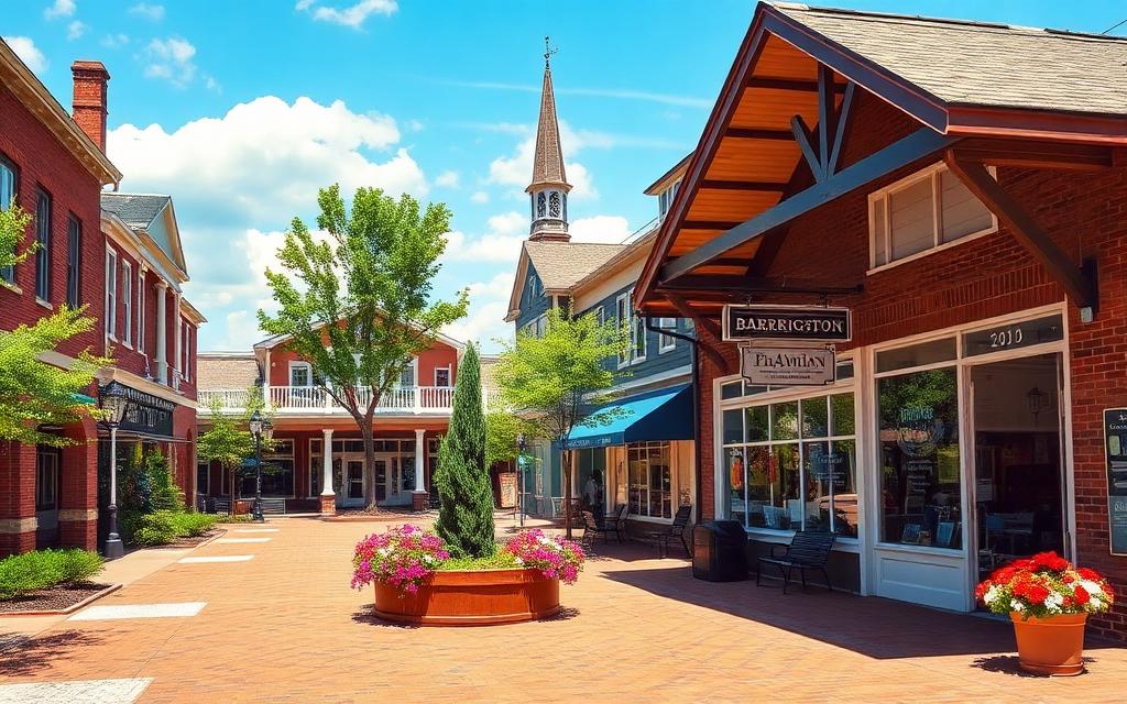 Boutique storefronts in the village center of Barrington, Illinois