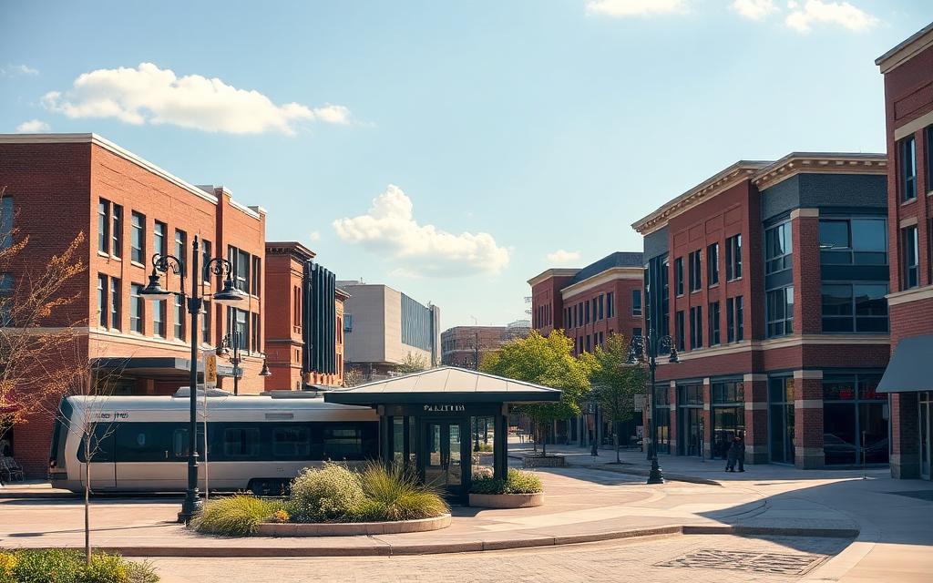 Train station and downtown buildings in Palatine, Illinois
